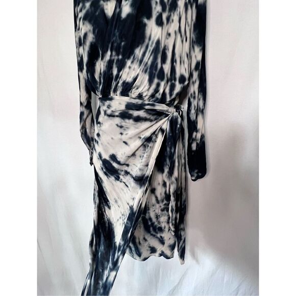 YFB long sleeve navy blue tie dye collared wrap dress boho mini sz small - Picture 4 of 8